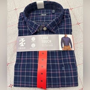 IZOD Men’s Long Sleeve Plaid Modern Fit Button Down Shirt Medium